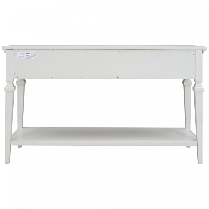 Table Console Sabina En Bois Massif Avec 3 Tiroirs Et Etagere - Blanc Antique