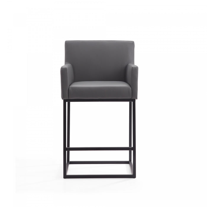 Tabouret de comptoir en metal et tissu gris style mid-century modern Ambassador - Lot de 2