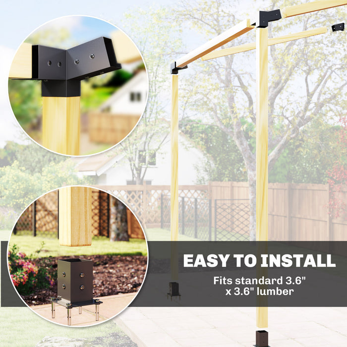 Supports de Pergola Outsunny, Kit de Pergola pour Toit Incline a 15°, Noir