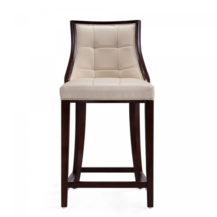 Tabouret de comptoir traditionnel en bois avec assise rembourree creme Fifth Avenue - Lot de 2