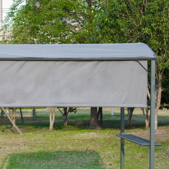 Outsunny 7x4.5pi Barbecue Exterieur Gazebo Tente Cadre En Metal Grille De Jardin Auvent Pare-soleil Arriere-cour Abri Portable Avec Auvent Lateral 2 Etageres Et 5 Crochets Gris