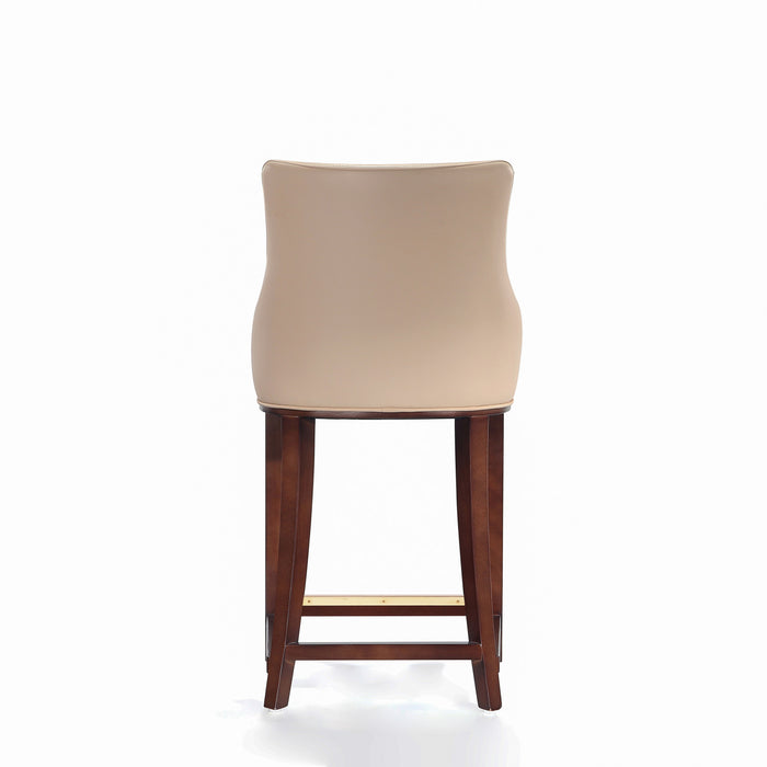 Tabouret de comptoir moderne en bois avec assise rembourree Shubert, couleur beige - Lot de 3