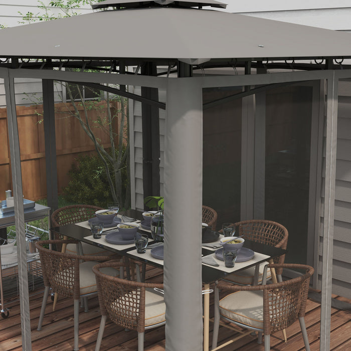 Outsunny 10' X 12' Gazebo De Patio Avec Filet Pour Pelouse, Cour, Gris