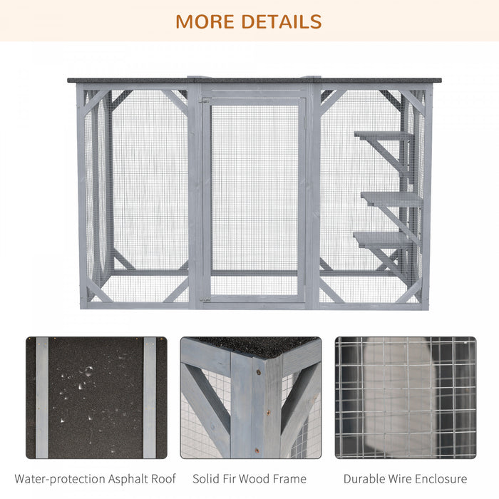 Pawhut 71\" X 31.5\" X 44\" Cage Pour Chats Interieur Exterieur Maison En Bois Pour Petits Animaux Clapier Pour Lapin, Chien, Chaton, Cage-canon Avec Toit Impermeable, Plates-formes A Plusieurs Niveaux