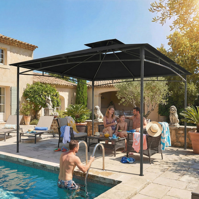 Outsunny Tonnelle 3 x 3 m, Tonnelle de Jardin a Toit Souple avec Double Toit, Noir