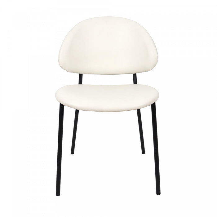 Chaise laterale contemporaine moderne en cuir vegetalien et metal Haven, ivoire - Lot de 4