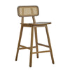 Bari Rubber Wood Counter Stool Set of 2 with Rattan Back and Footrest,Walnut | Bari lot de 2 tabourets de comptoir en bois de caoutchouc avec dossier en rotin et repose-pieds, couleur noyer