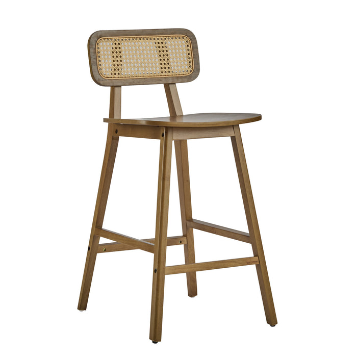 Bari lot de 2 tabourets de comptoir en bois de caoutchouc avec dossier en rotin et repose-pieds, couleur noyer