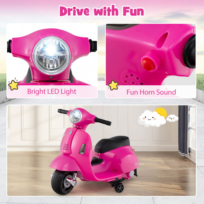 Costway Enfants Rouler Sur Moto Avec Roues D'entrainement Phare Corne 6v Batterie Rose