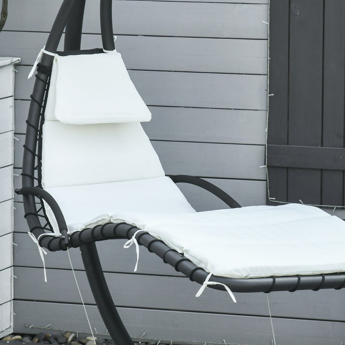 Bain De Soleil Transat Suspendu Avec Pare-soleil Et Matelas Design Contemporain 194l X 117l X 192h Cm Acier Polyester Creme Noir