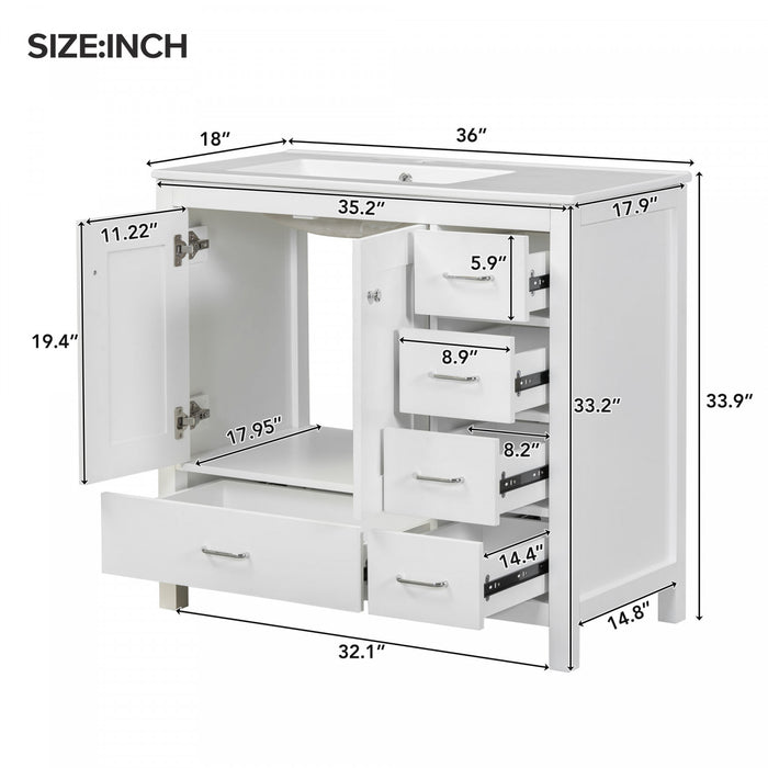 Andrew Meuble-lavabo En Bois Massif 36\" Avec Vasque En Ceramique Et Armoire De Rangement - Blanc