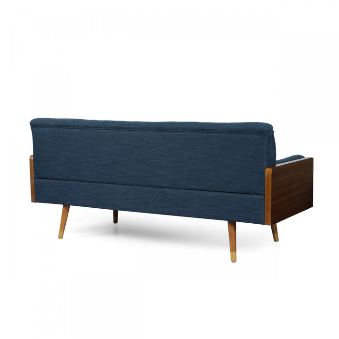 Canapé Aidan 3 Places En Tissu Capitonné Avec Coussins En Mousse – Bleu Marine