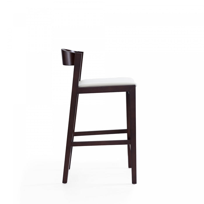 Tabouret de comptoir en bois rembourre ivoire style Klismos mi-siecle moderne - Lot de 2