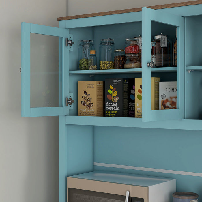 HOMCOM 71\" Armoire de cuisine w/ Espace micro-ondes Buffet w/ Hutch bleu