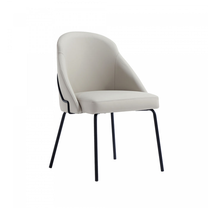 Chaise de salle a manger moderne Gracie en cuir vegetalien et metal, gris pierre et noir - Lot de 4