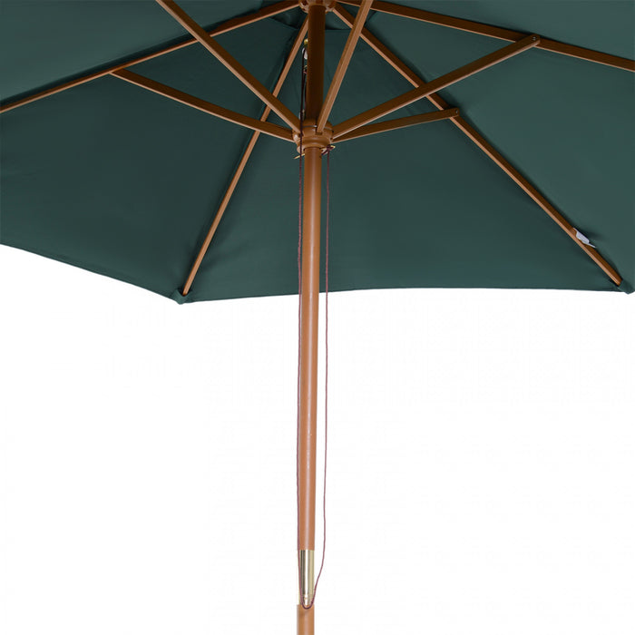 Parasol de terrasse Outsunny O 2,7 m x 2,4 m de haut, parasol de marche avec structure en bois massif, couleur verte.