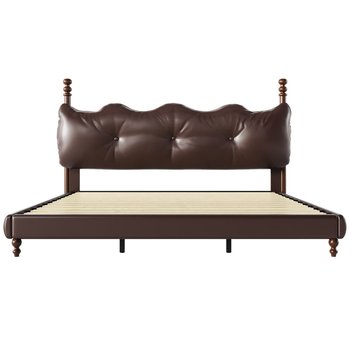 Cadre de lit plateforme en simili cuir Emma avec tete de lit, taille California King, marron fonce