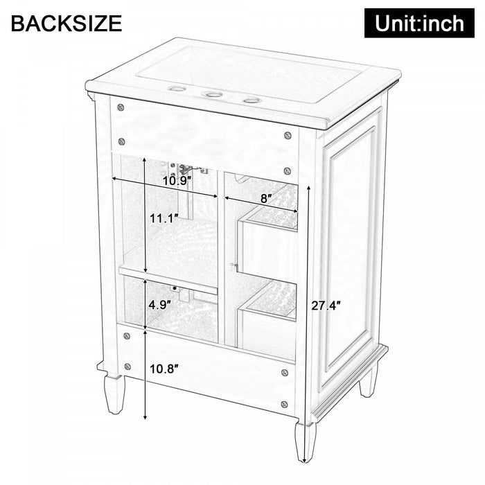 Vivo Meuble-Lavabo Simple 24 po avec Tiroir Bascule et Pieds en Bois Massif, Blanc
