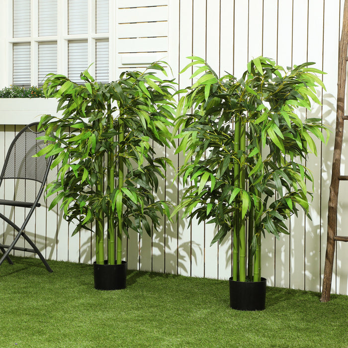 HOMCOM Ensemble de 2 Bambous Artificiels de 140 cm, Plantes Fausse pour Decoration Interieure