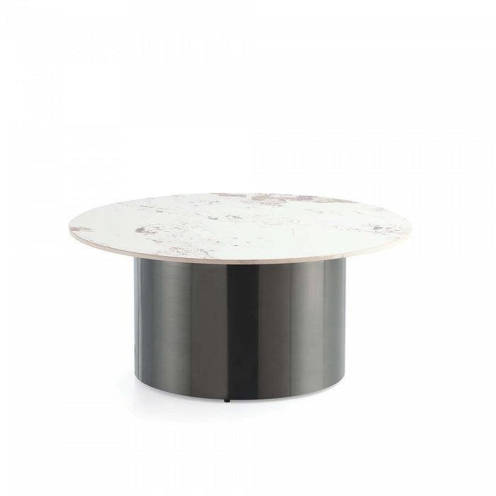 Table basse Alondra moderne et glamour avec plateau en pierre frittee noire