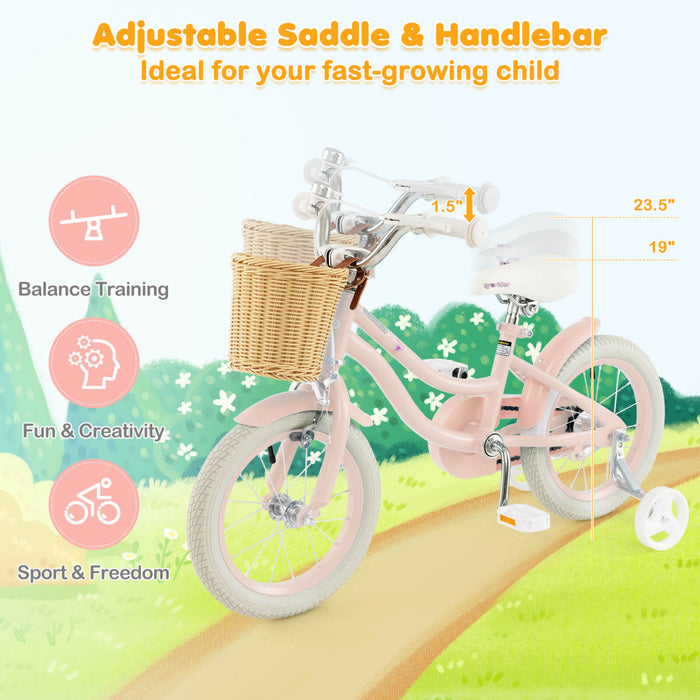 Prorider 14\" Velo Enfant Avec Roues D'entrainement Reglable Guidon Siege Frein A Main Rose