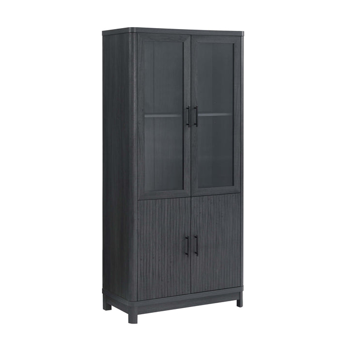 Armoire bibliotheque Jodie style mi-siecle moderne 79 cm en gris charbon (6 etageres) – Lot de 2