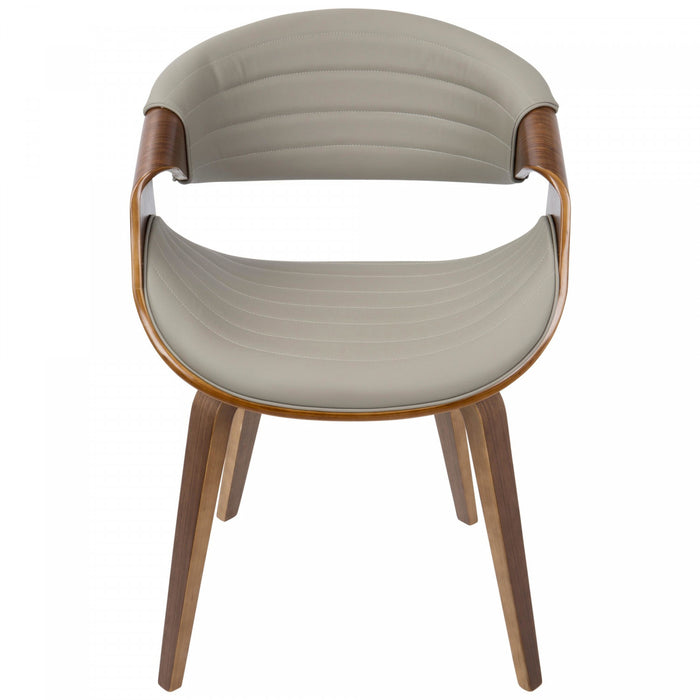 Chaise d’appoint de salle à manger moderne du milieu du 20e siècle Symphony en similicuir - noyer et gris