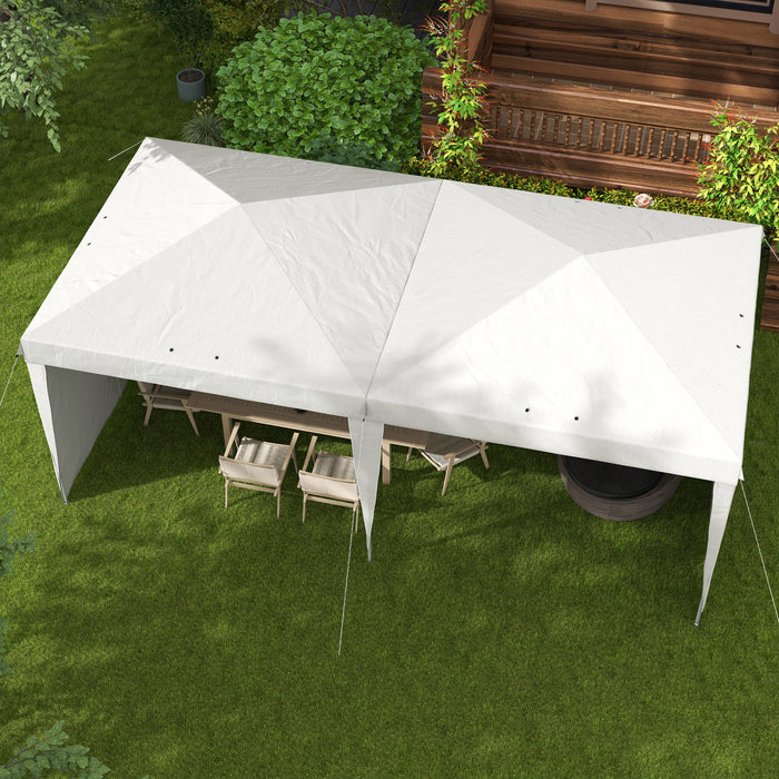 Outsunny Tente De 10' X 19' Avec Parois Laterales, Abri Solaire Instantane, Tentes Pour Fetes, Hauteur Reglable, Avec Sac De Transport Et 5 Sacs De Sable Pour L'exterieur, Le Jardin, La Terrasse