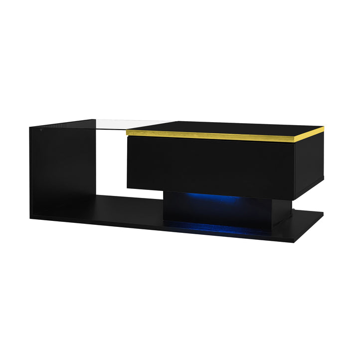 Maxwell Table Basse Haute Brillance de 39,4\" avec Verre et Effet LED, Noir