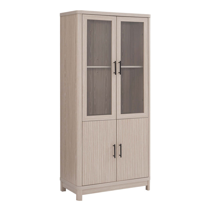 Bibliotheque armoire Jodie style mi-siecle moderne 79 cm en chene blanchi (6 etageres)