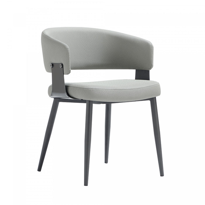 Chaise de salle a manger moderne Luce en cuir vegetalien texture et metal, gris pierre - Lot de 4