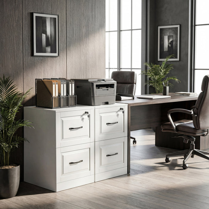 HOMCOM Meuble de Classement Vertical a 2 Tiroirs avec Serrure, Blanc