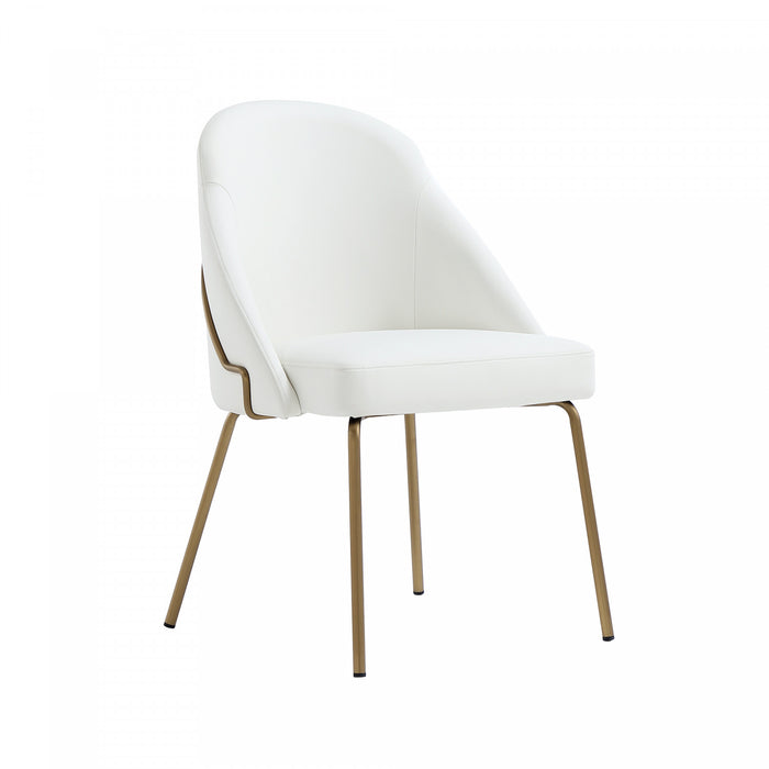 Chaise de salle a manger moderne Gracie en cuir vegetalien blanc et or avec structure en metal - Lot de 2