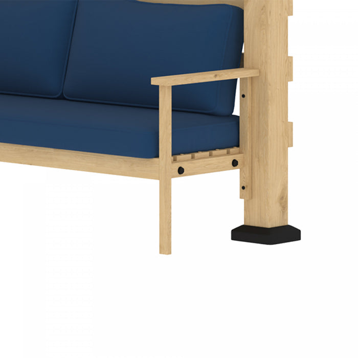 Outsunny Pergola D'angle 8.7' X 8.7' Avec Ensemble De Conversation Et Coussins, Pergola D'exterieur En Bois De Sapin Avec Table D'appoint Pour Jardin, Terrasse, Naturel Et Bleu