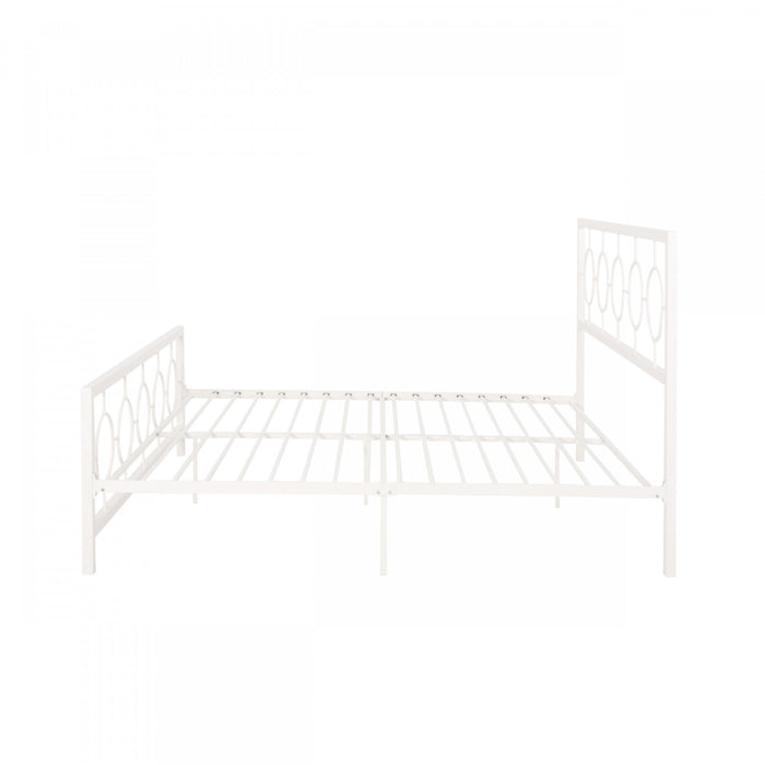 Robert Cadre De Lit En Metal Avec Tete Et Pied De Lit Au Design Circulaire, Taille King, Blanc