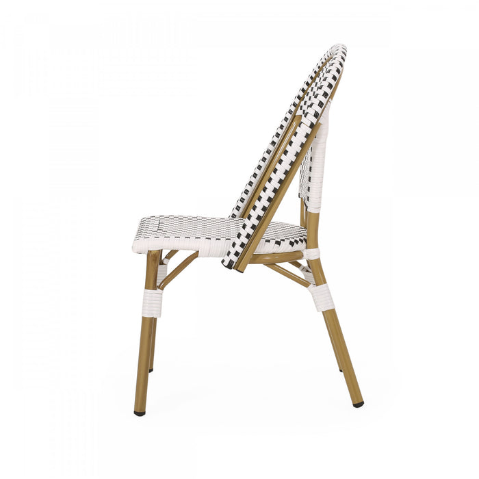Chaises de bistrot francaises Julien en rotin synthetique et aluminium, lot de 2 - noir et blanc