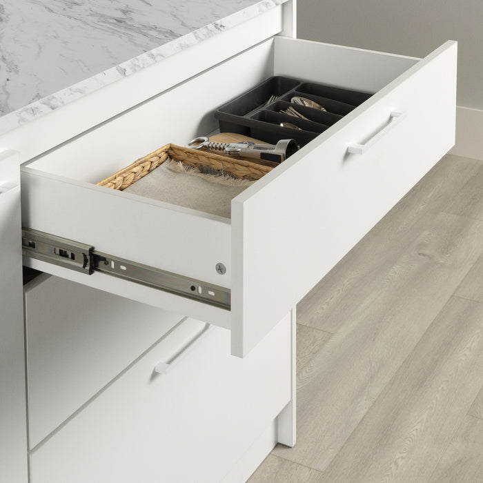 Myro Ilot De Cuisine Avec Porte Et Tiroirs - Faux Marbre Blanc Et Blanc