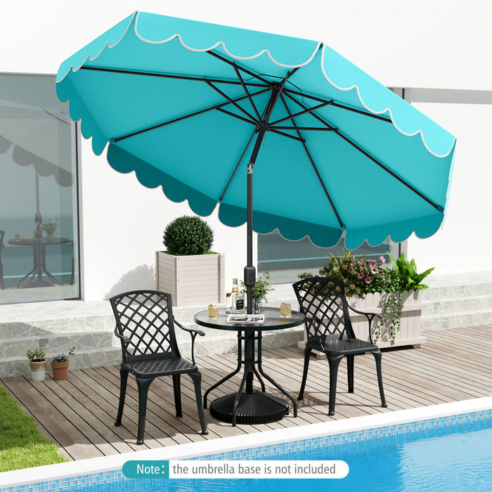 Parasol de patio Costway 10 FT avec reglage d'inclinaison a manivelle, bordures, haut ventile, 8 baleines, bleu