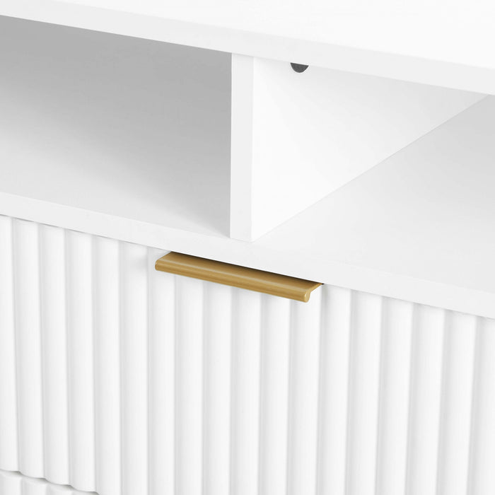 Meuble TV moderne Dumbo 160 cm a rainures, blanc