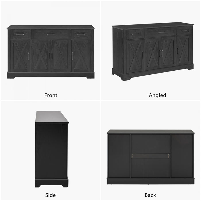 Buffet De Rangement Ajustable Ryan 55\" Avec Etageres A Portes Et Station Café - Noir