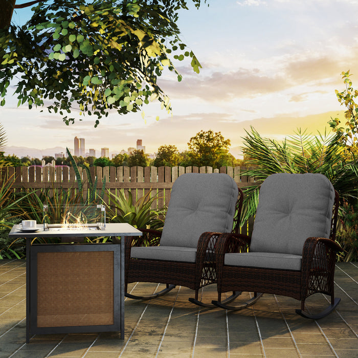Outsunny Lot De 2 Chaises A Bascule En Rotin Avec Coussin Pour Jardin, Gris
