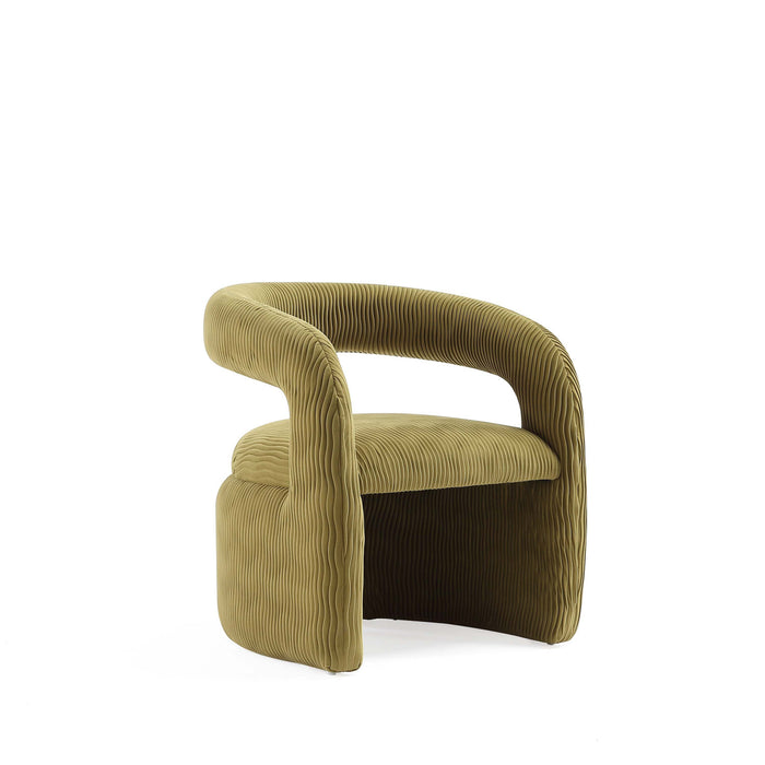 Fauteuil lounge Corvette style moderne du milieu du siecle en velours vert olive