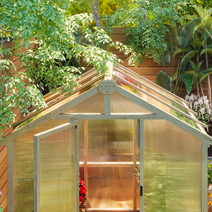 Outsunny Serre En Polycarbonate 6,6 X 6 Pi Serre En Bois A Acces Direct