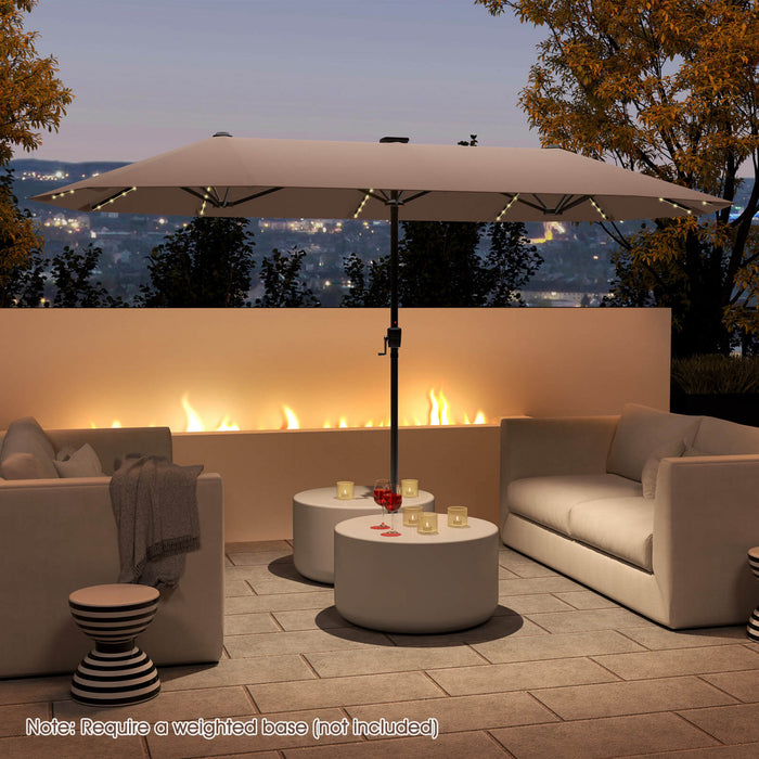 Grand parasol de jardin Costway 13 pieds avec eclairage solaire LED, manivelle, 12 baleines robustes marron