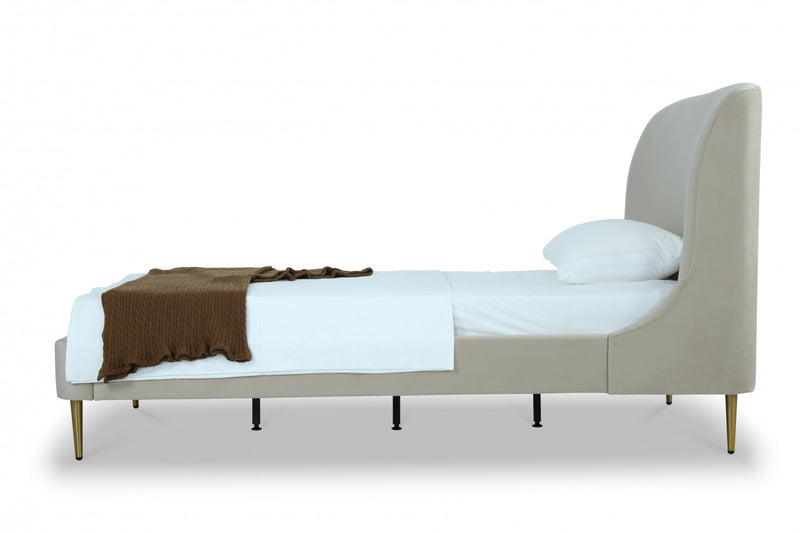 Lit jumeau Heather style milieu du siecle moderne, tapisse de velours creme et or