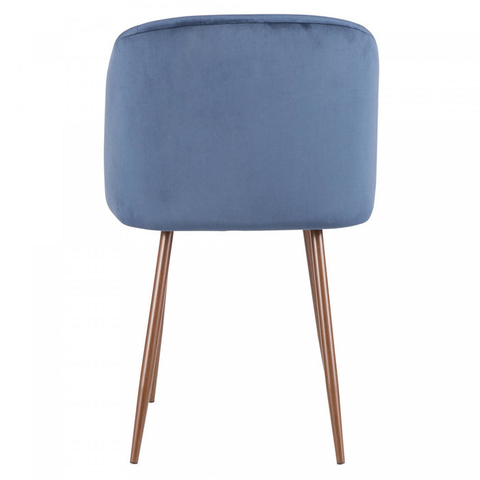 Chaise de salle à manger contemporaine Fran en velours bleu - ensemble de 2