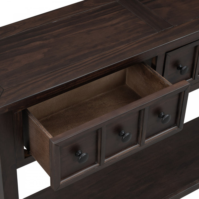 Table Console Michael En Bois Massif Pour Entree Avec Tiroirs De Rangement Et Etagere Inferieure - Marron