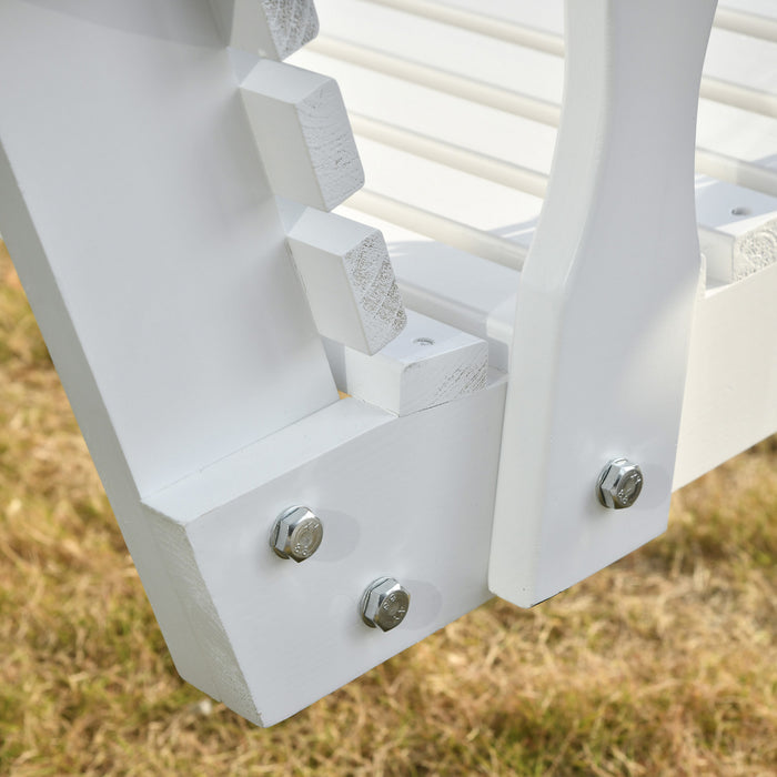 Outsunny 46\" Porch Swing Bench Pour 2 Personnes Avec 2 Porte-gobelets Integres, Design A Lattes, Chaines Incluses, Capacite De Charge De 550lb, Blanc.