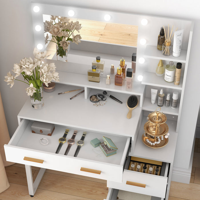 HOMCOM Coiffeuse, table de maquillage avec miroir et rangement, blanc