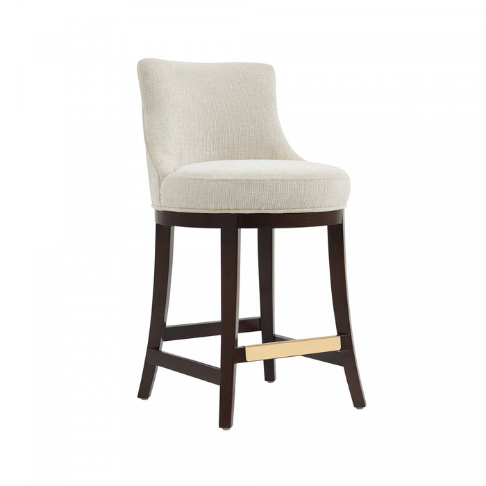 Tabouret de comptoir moderne en chenille Lucia avec structure en bois, naturel - Lot de 3